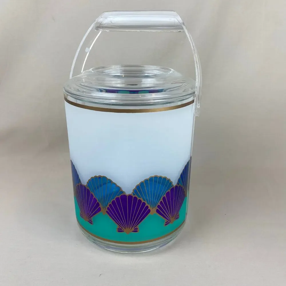 Vintage Culver USA Teal Purple Blue Seashell Bar Set Tray Pitcher Ice Bucket